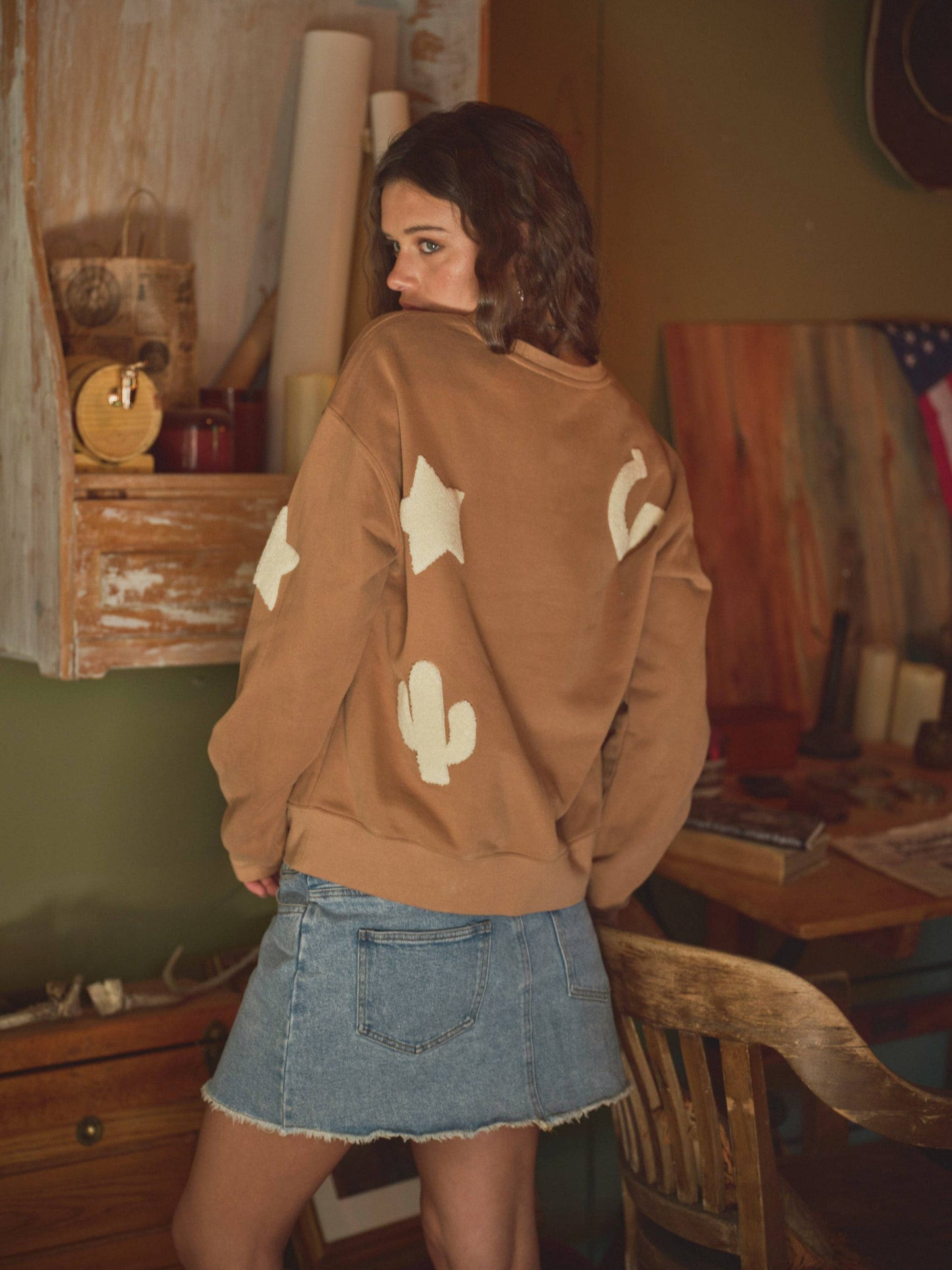 Western Textured Patchwork Sweatshirt