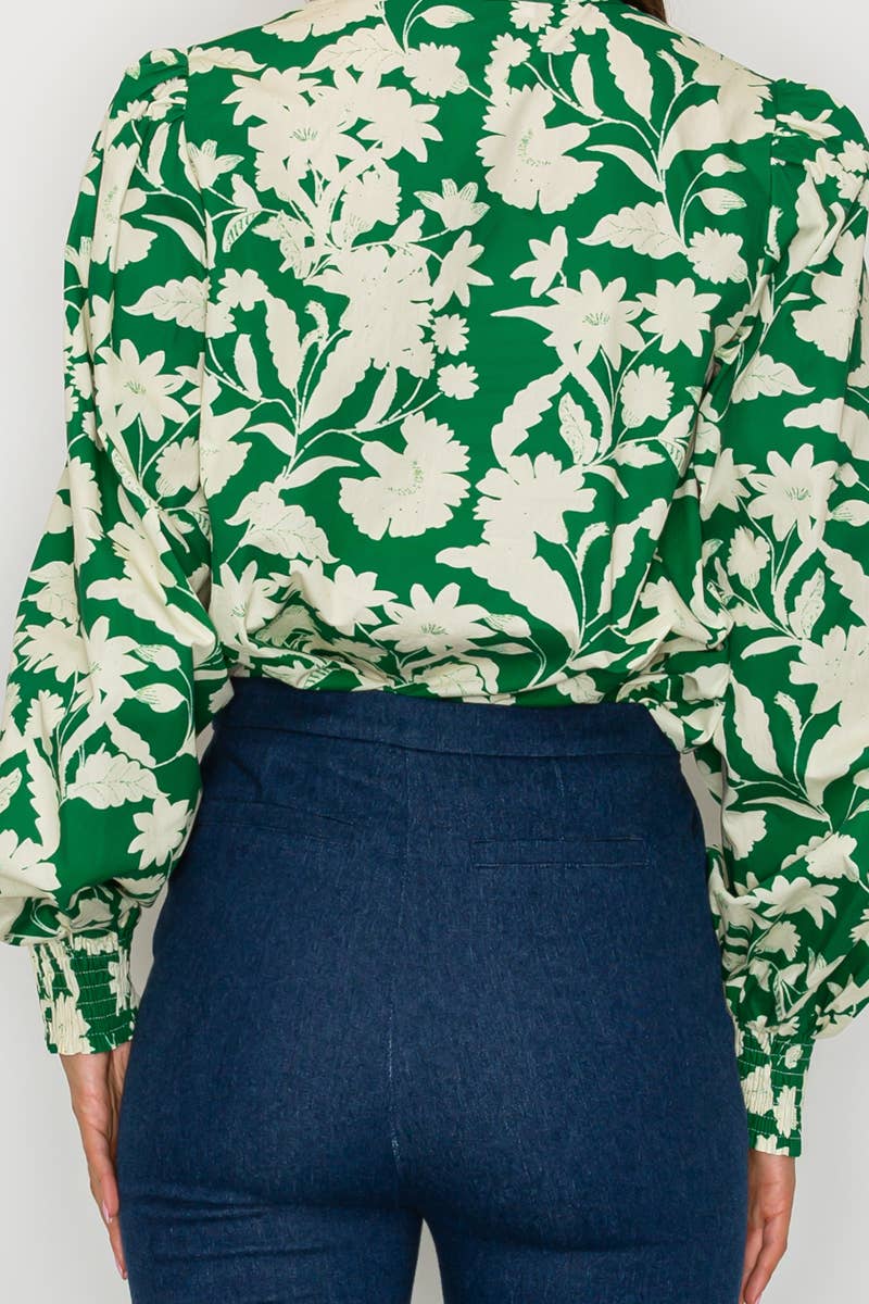 Emerald Garden Bow-Tie Blouse