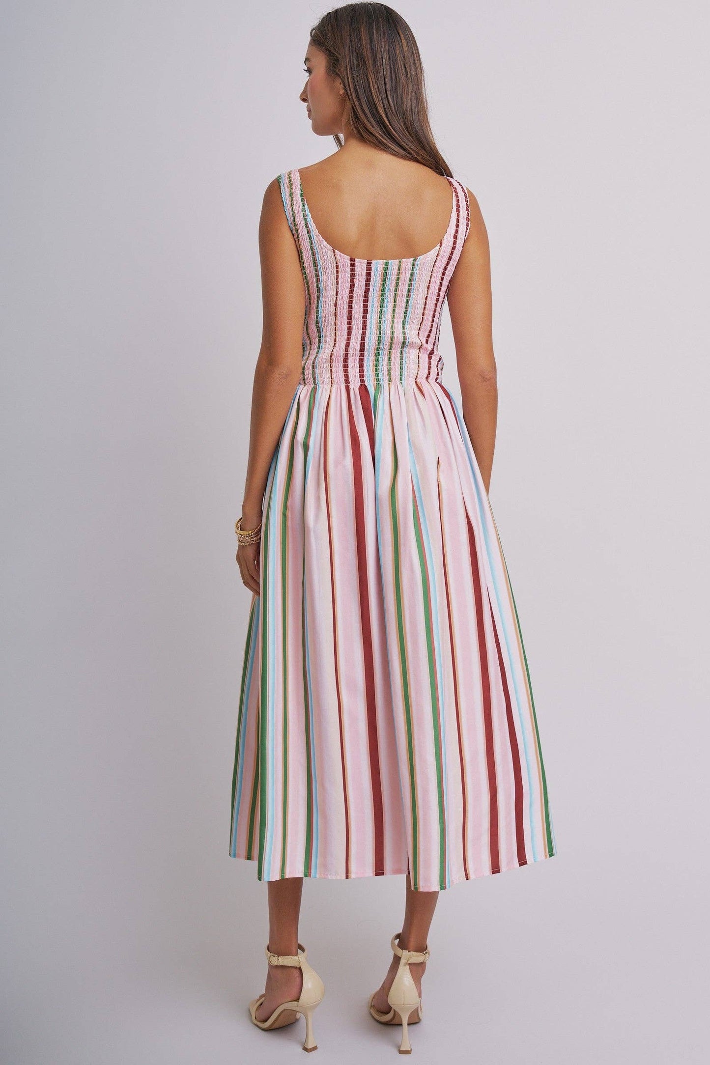 Candy Stripe Smocked Midi Dress