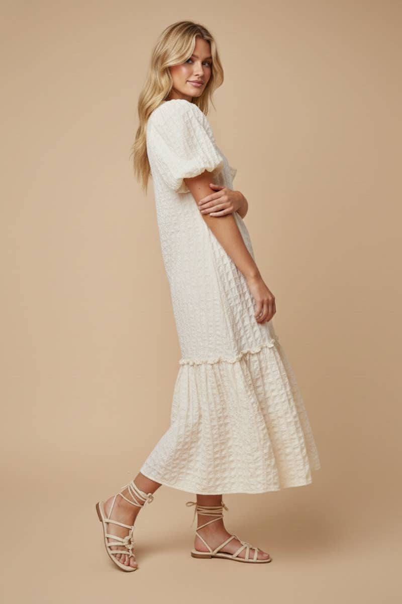 Alcott Textured Puff-Sleeve Midi