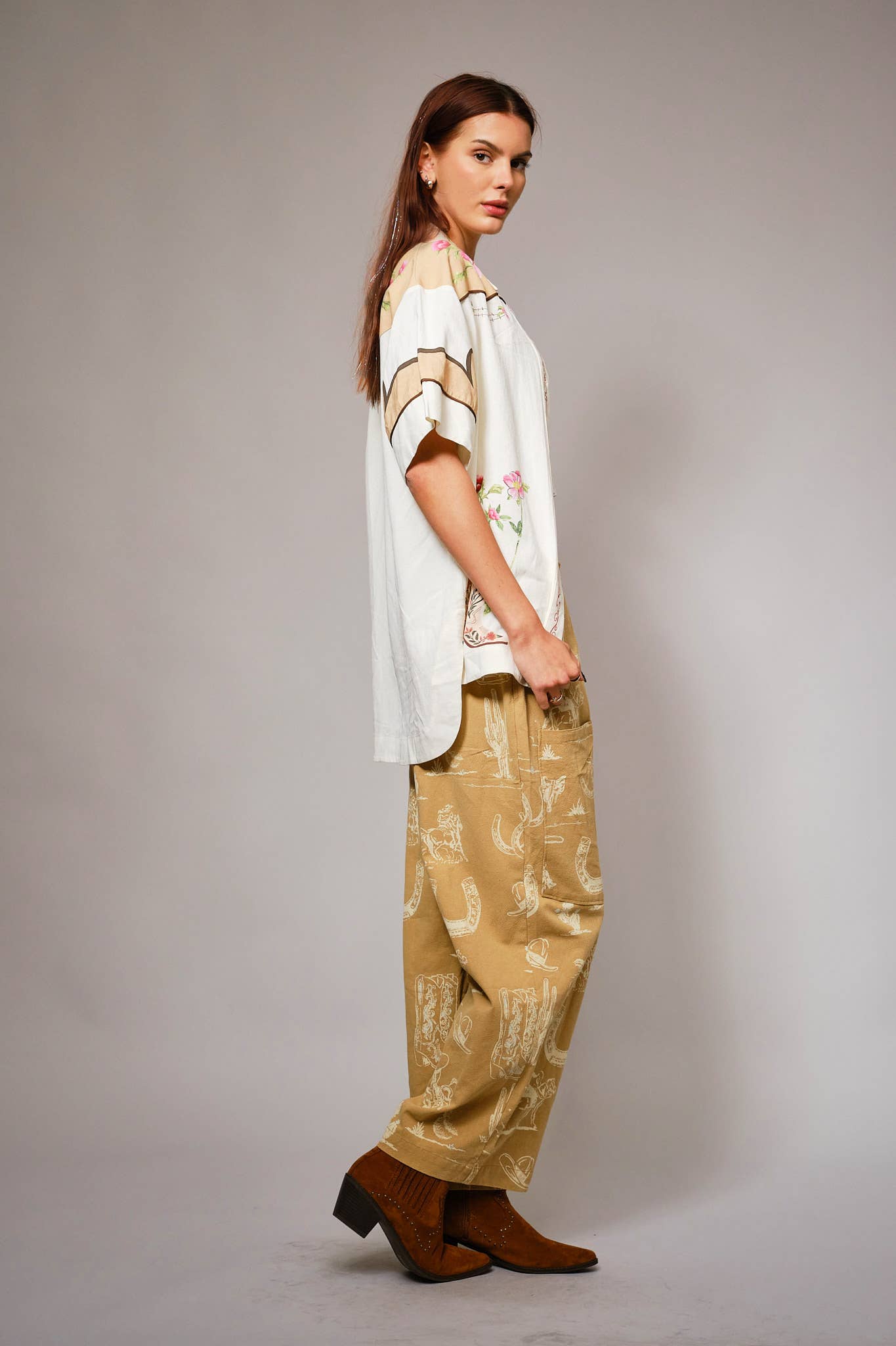 Western Motif Wide Leg Pants