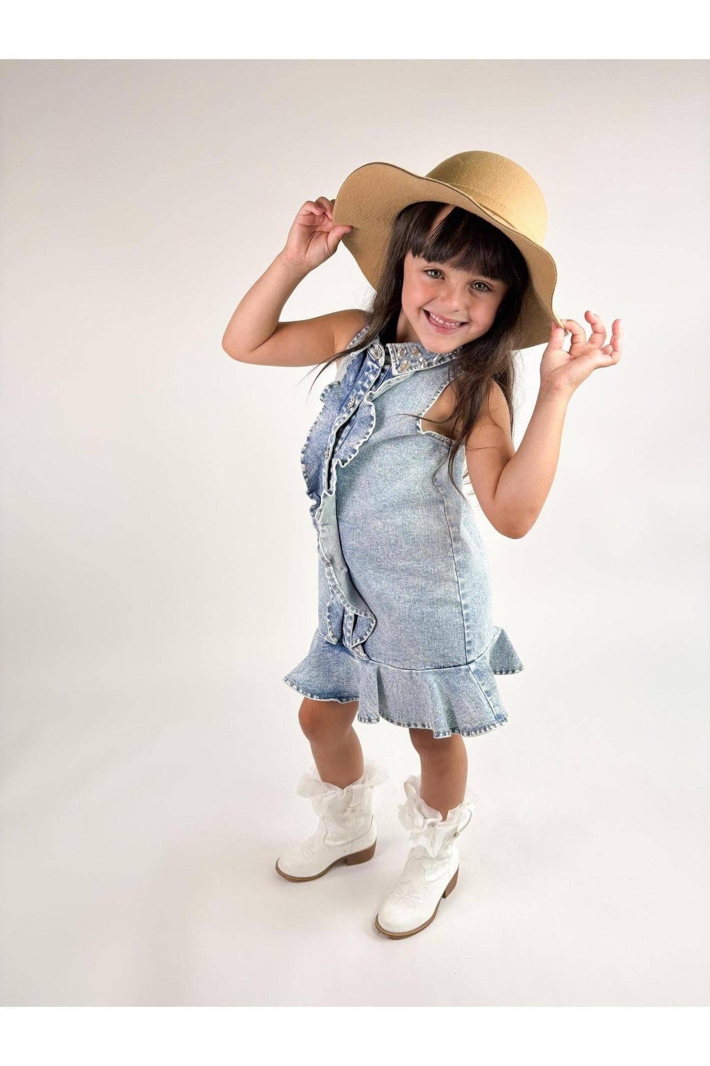 Ruffle Gem Denim Dress