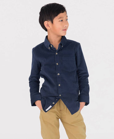 Boys Navy Corduroy Button Down Shirt