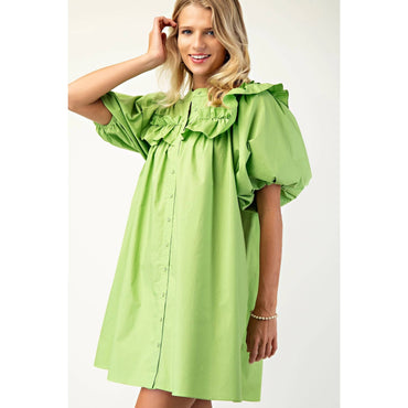 Puff Sleeve Ruffle Collar Mini Dress