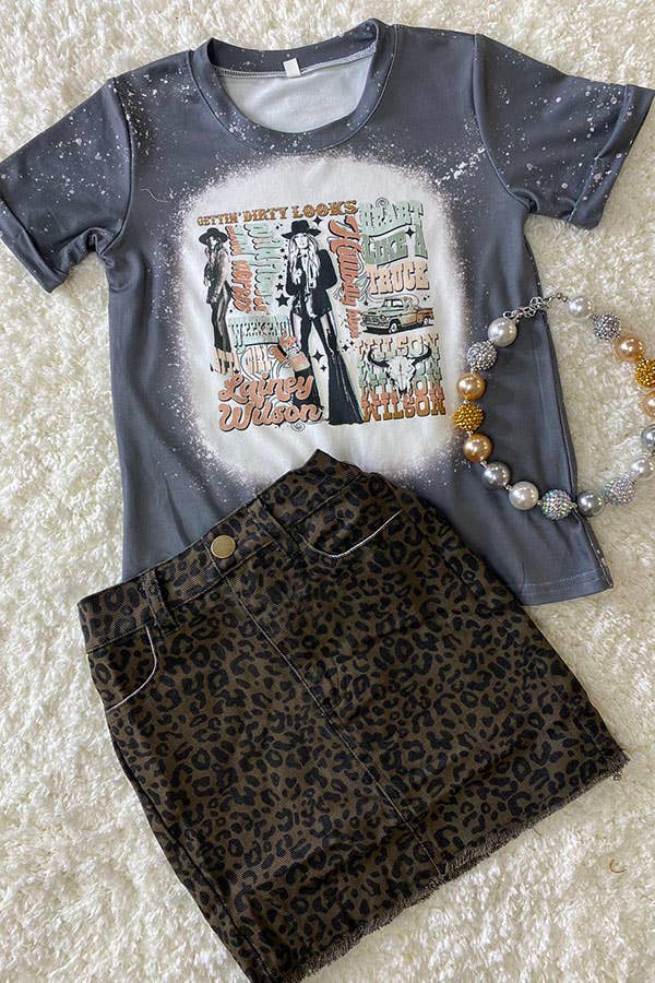 Leopard Printed Denim Skirt