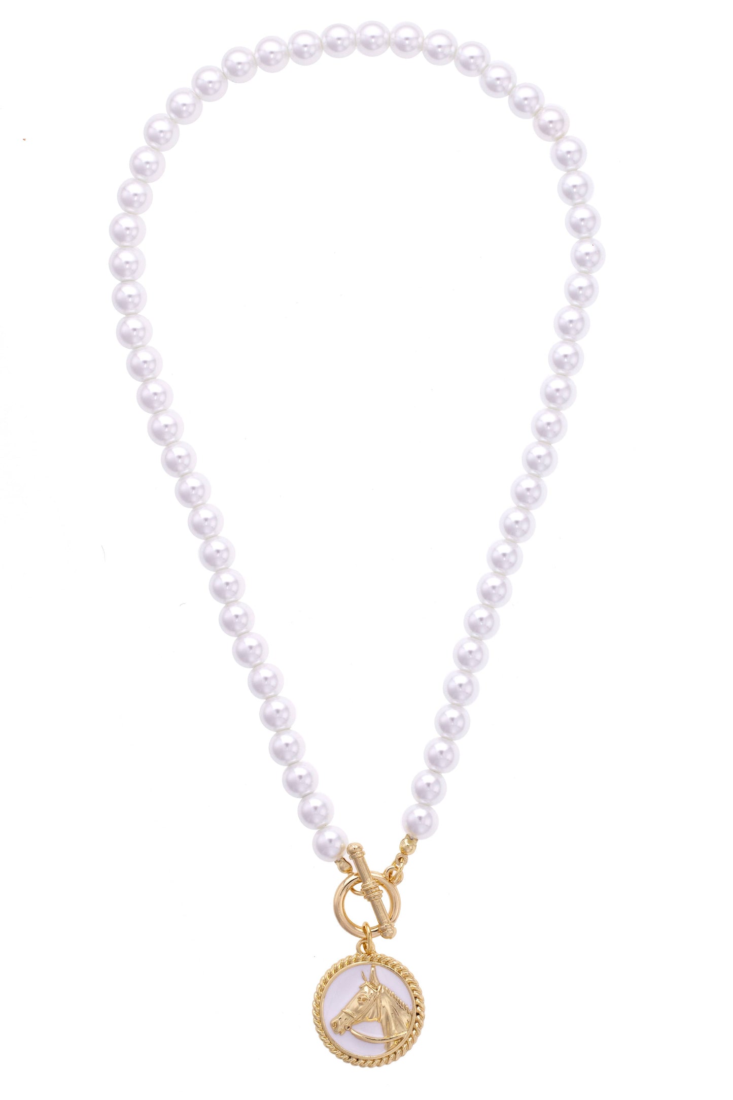 Canvas Style Thoroughbred Pearl Beaded Toggle Front Necklace