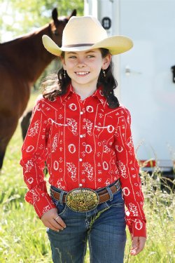 Cinch Girl's Cattle Brand Red Snap Front Shirt