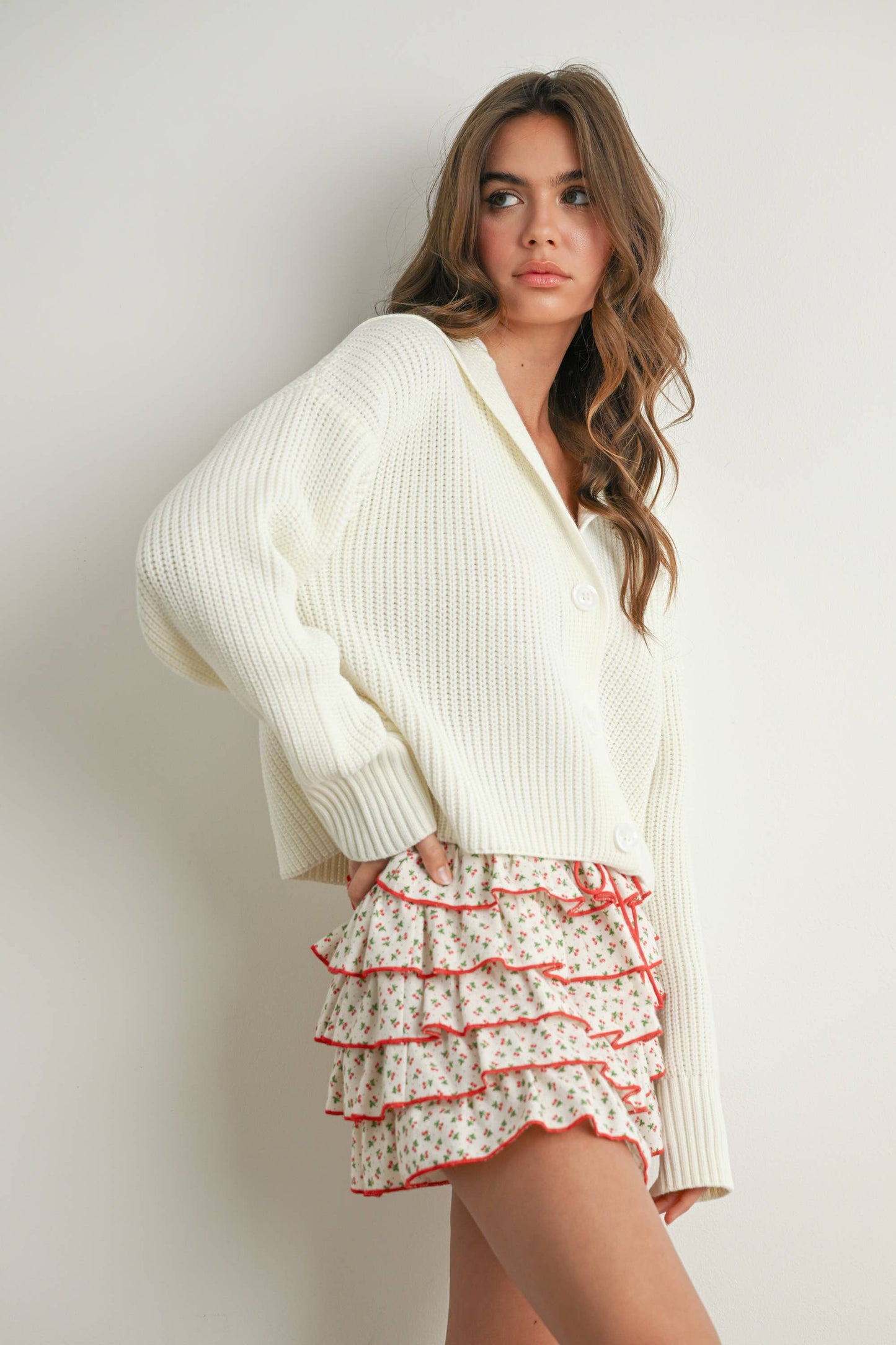 Cherry Print Layered Ruffled Mini Skort