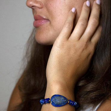 Barse Dreamy Blue Lapis Chunky Golden Bracelet