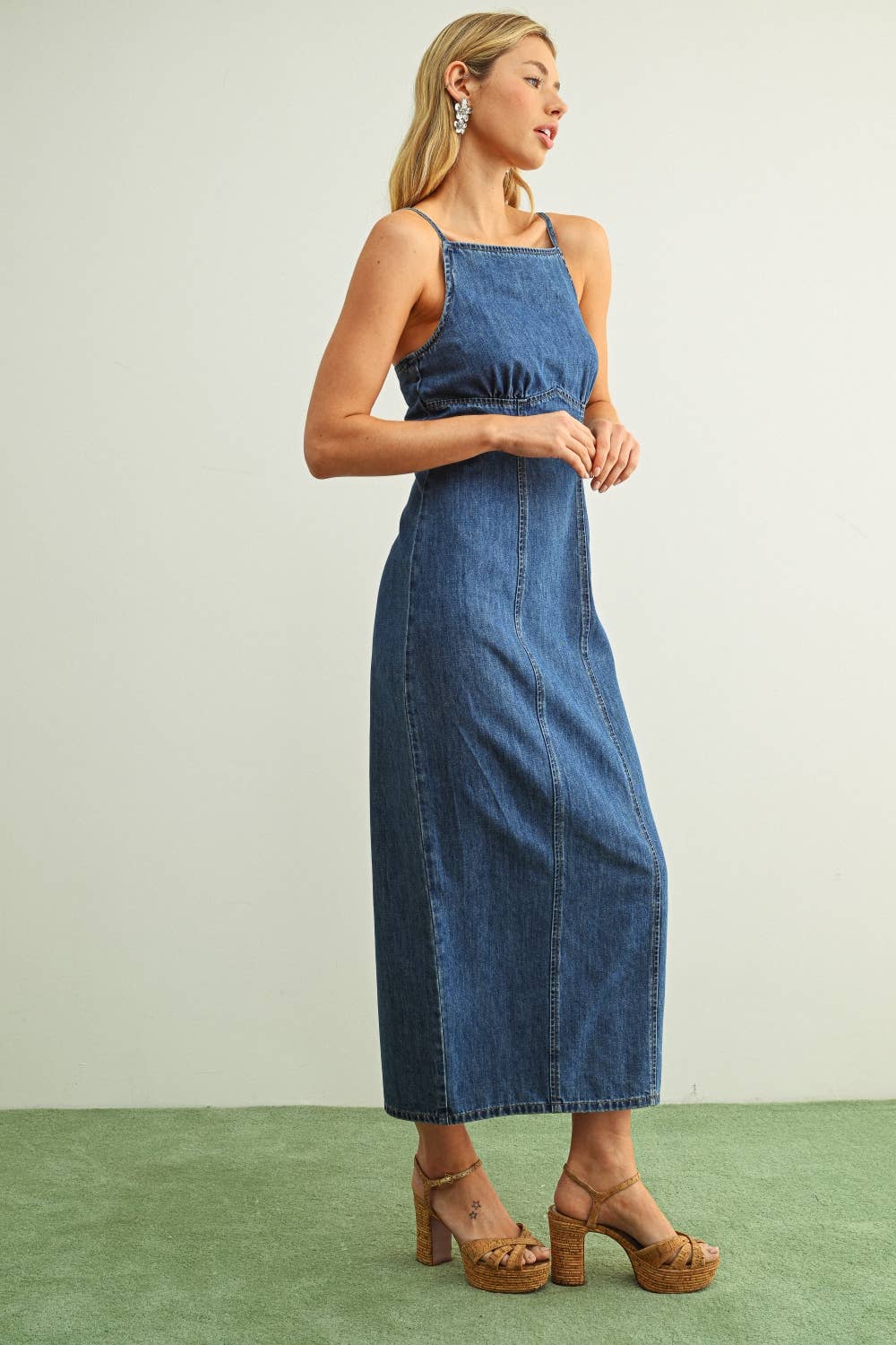 Spaghetti Strap Light Weight Demin Long Dress