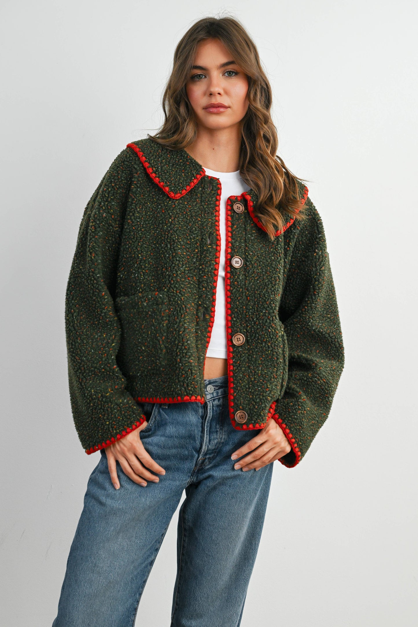Buttoned Fleece Puffer Jacket