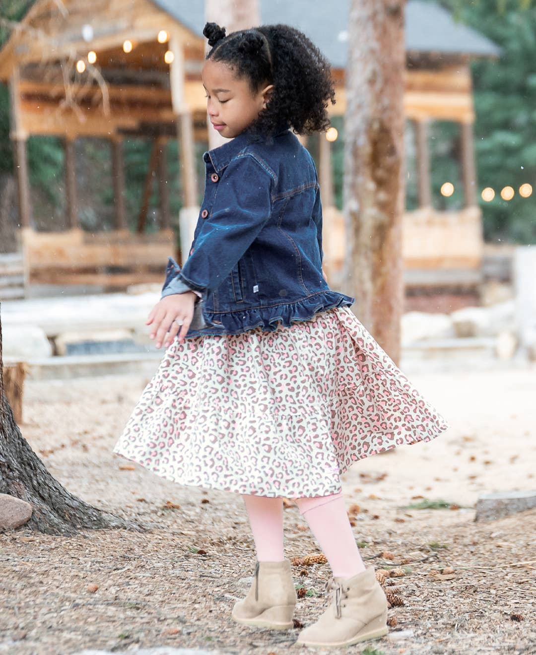 Girls Medium Wash Ruffle Denim Jacket