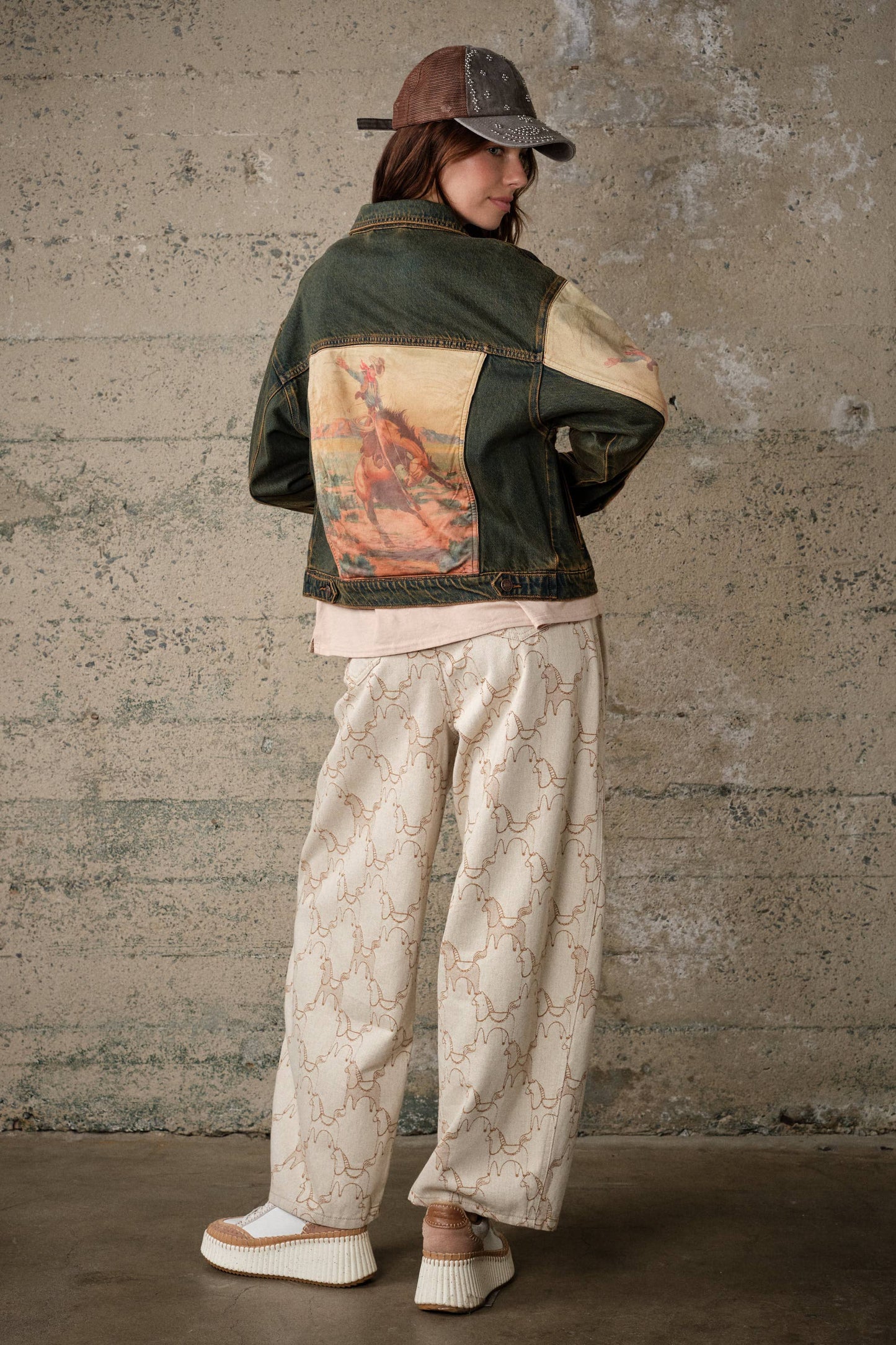 Blue B Western Print Mix Denim Jacket
