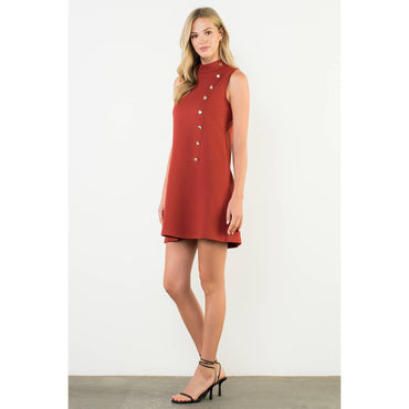 Button Detail High Neck Sleeveless Dress