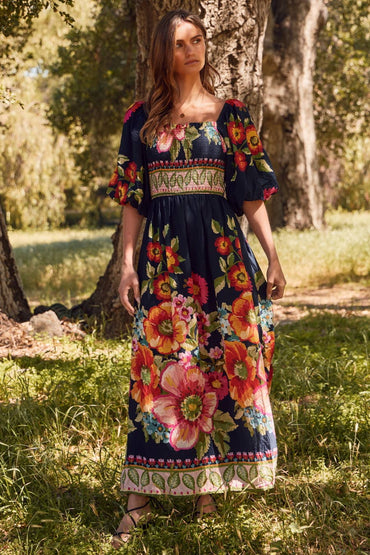 Giant Floral Border Printed Maxi Dress