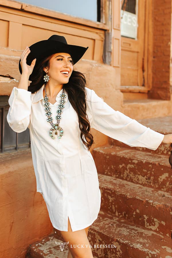 Ivory Button Down Long Sleeve Dress