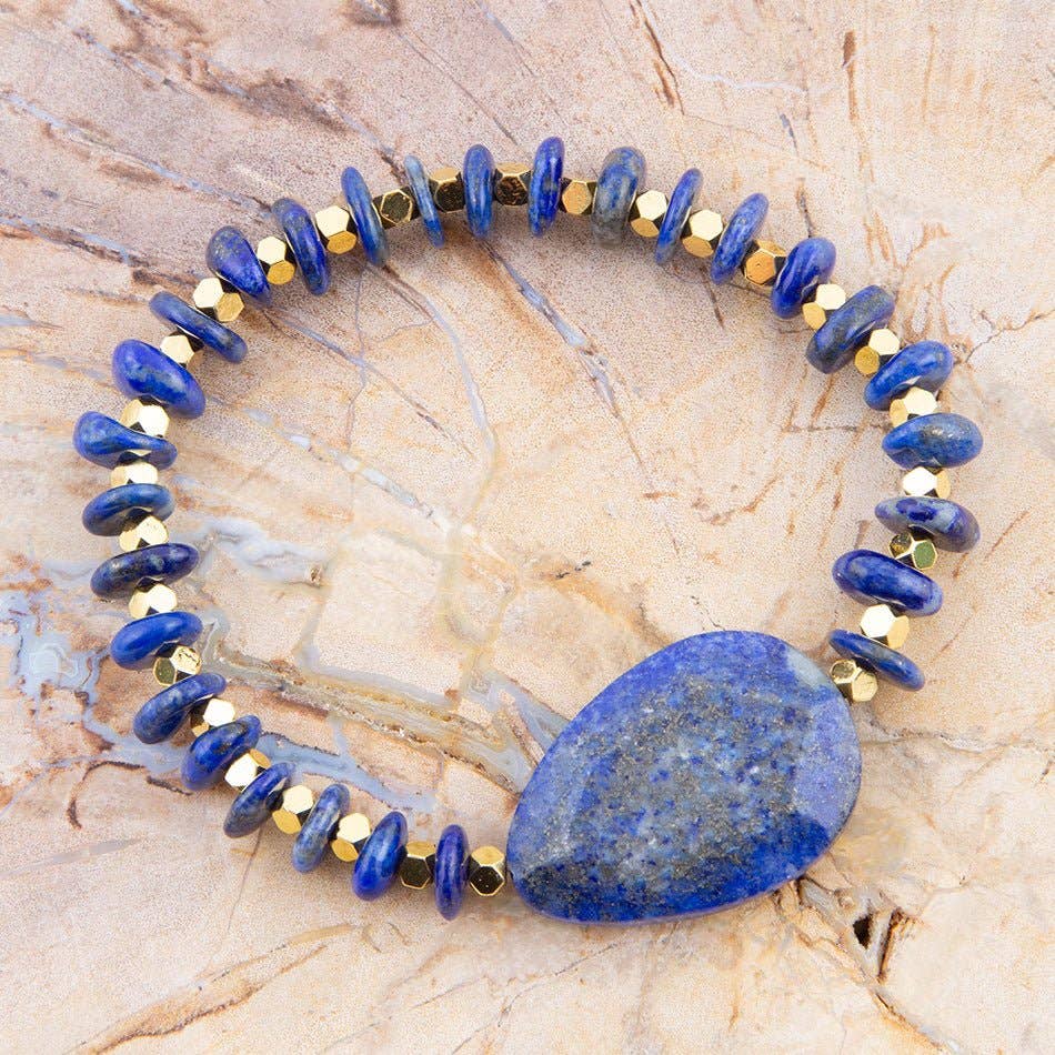 Barse Dreamy Blue Lapis Chunky Golden Bracelet