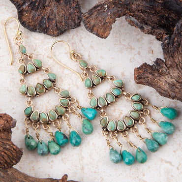 Barse Triple the Blue Turquoise Golden Chandelier Earrings