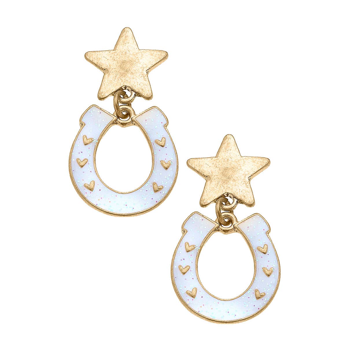Canvas Style Lucky Stars Enamel Horseshoe Earrings