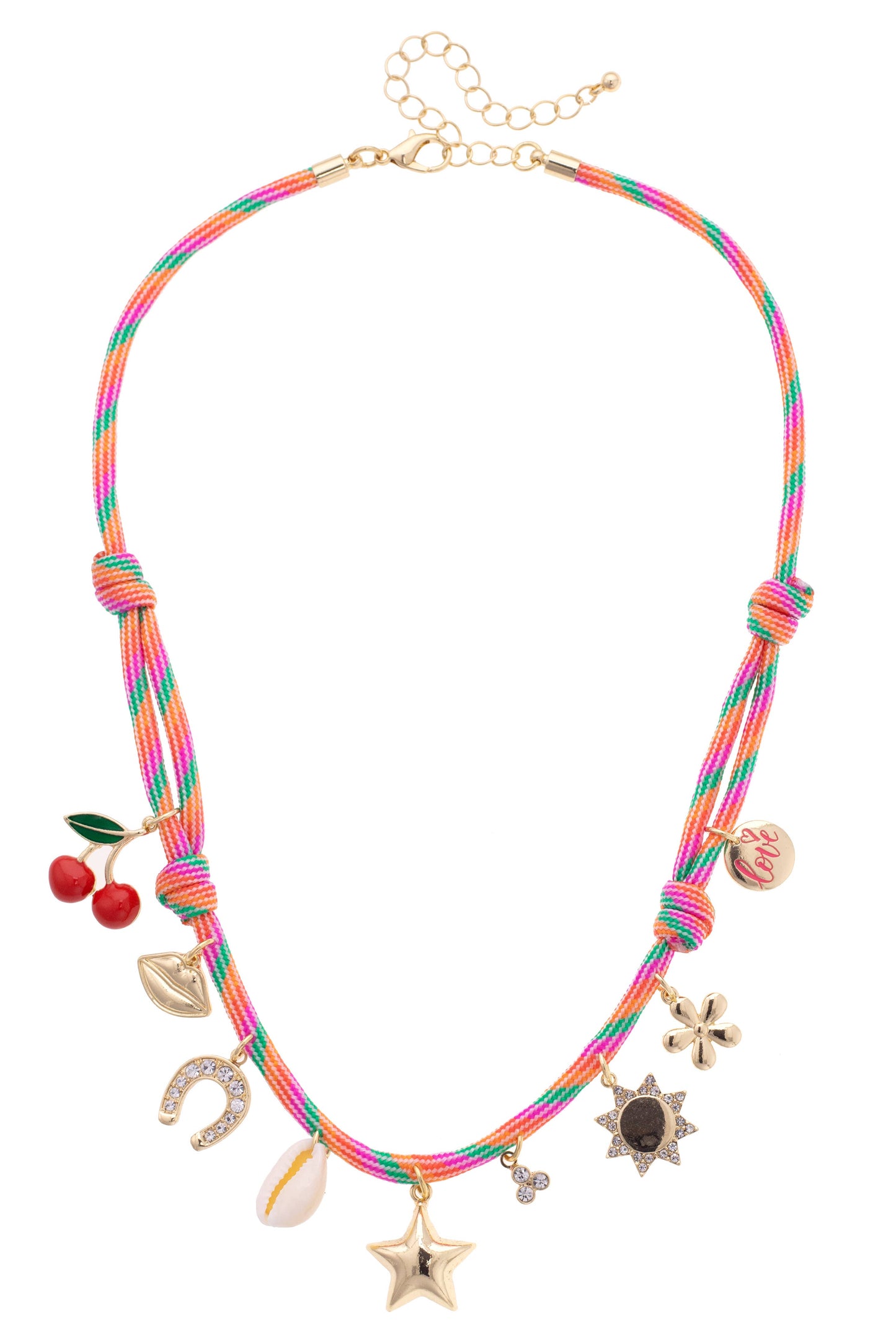 Canvas Style Paracord Multi Charm Necklace in Pink