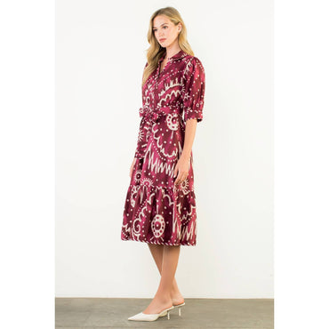Long Sleeve Print Tiered Dress