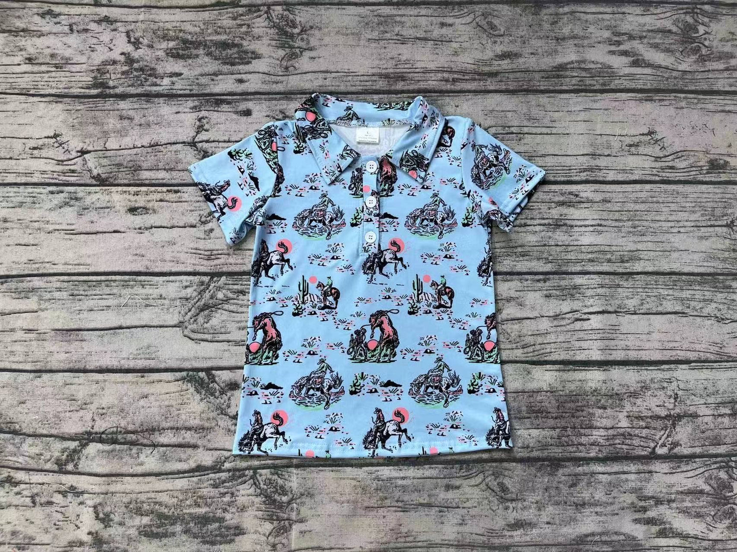 Baby Boy's Blue Rodeo Buttons Short Sleeve Shirt