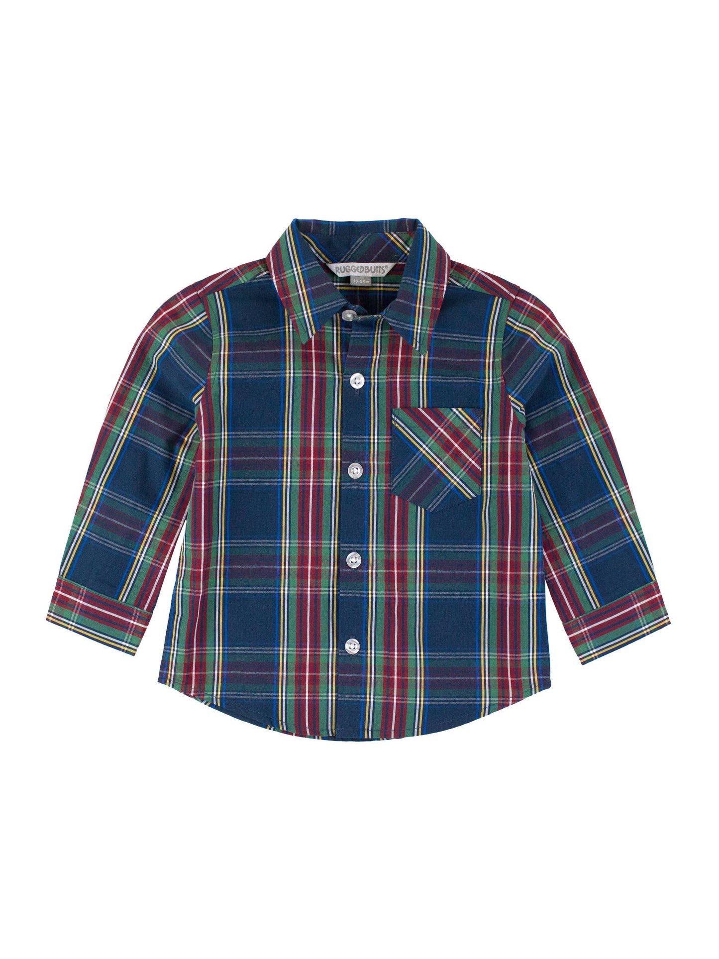 Boys Navy Plaid Button Down Shirt