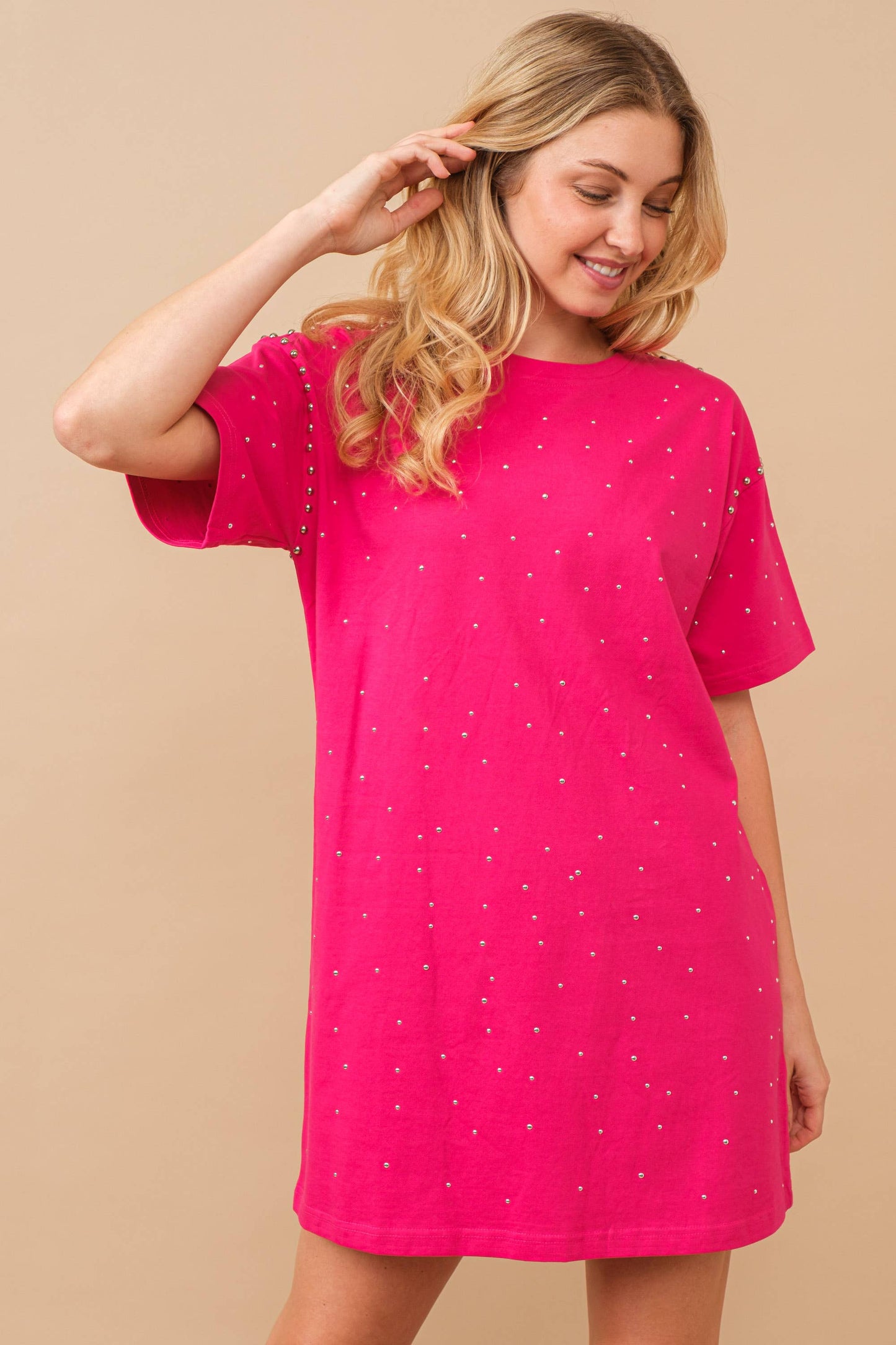 Cotton Jersey Studded Sprinkle Loose T Shirt Dress