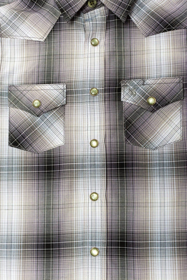 Little Boys Grey Plaid Long Sleeve Snap Shirt