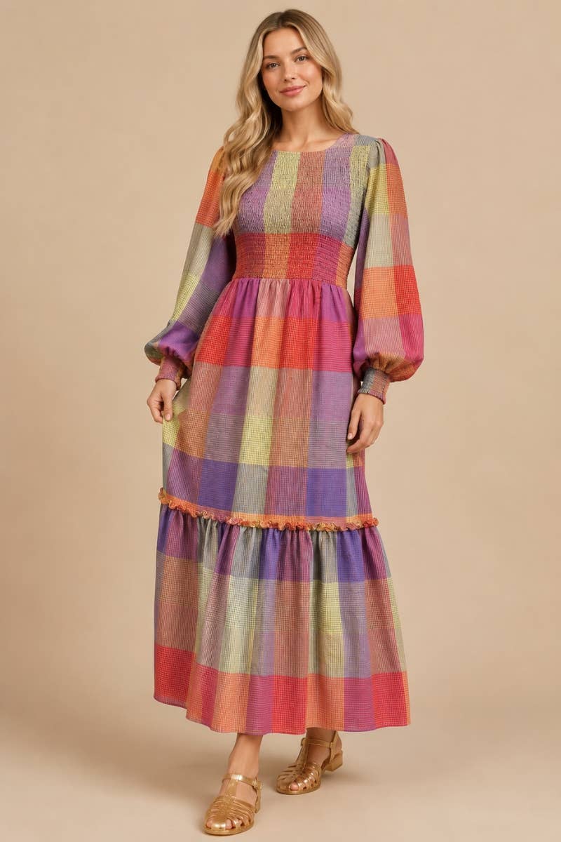 J.NNA Technicolor Dream Smocked Maxi Dress