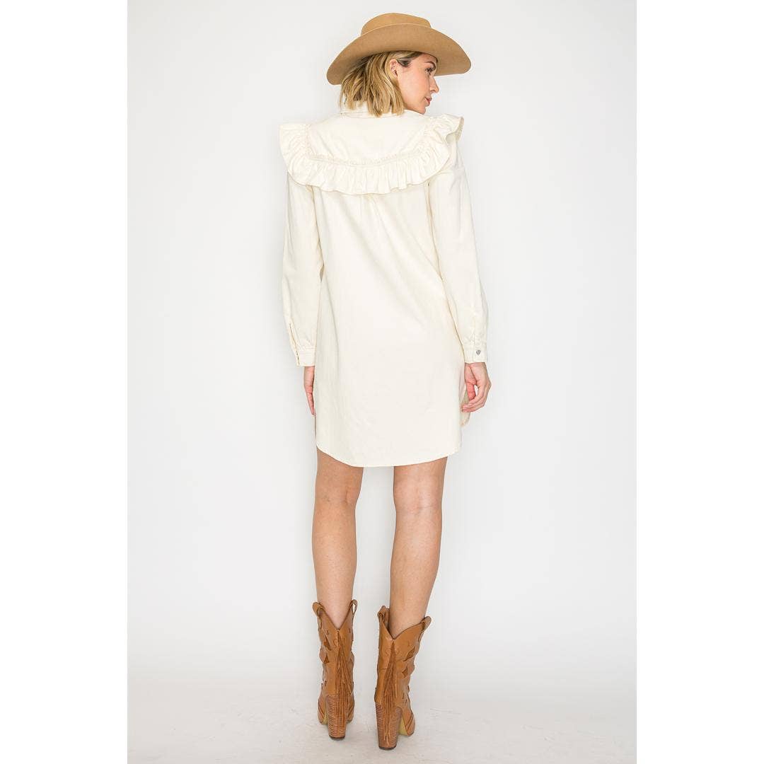 Ruffle Yoke Button-Up Dress