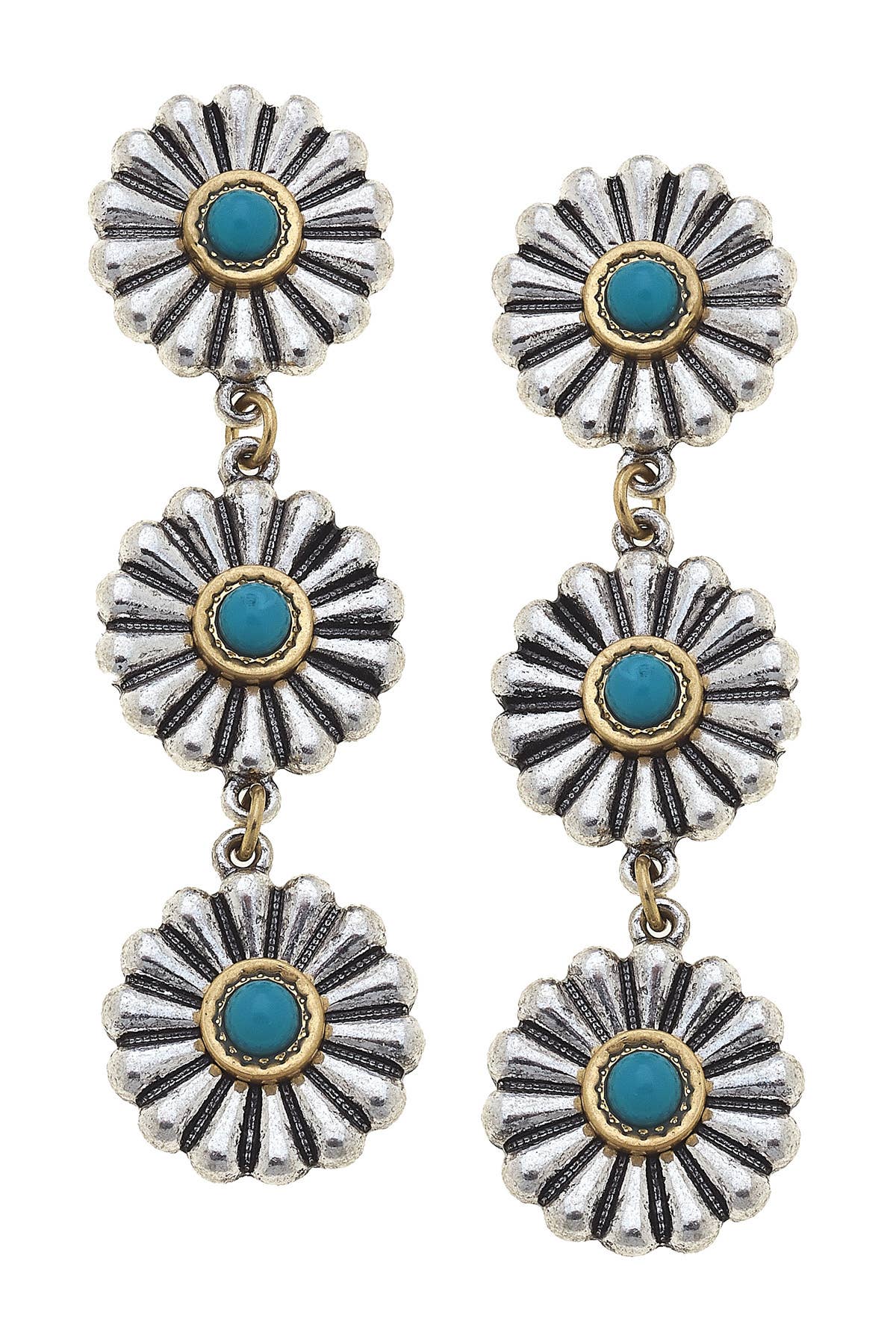Canvas Style Monica Concho Earrings in Two Tone & Turquoise