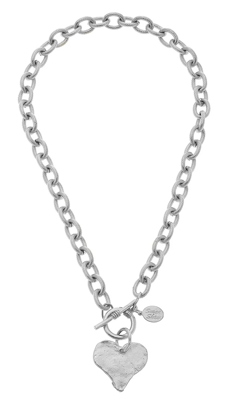 Susan Shaw 16" Handcast Silver Heart Front-Toggle Necklace