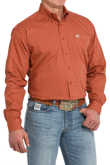 Cinch Orange Steer Print Button-Down Western Shirt