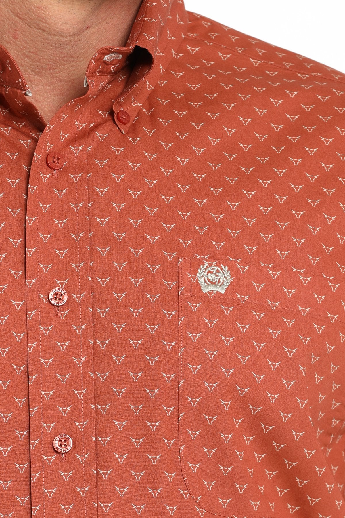 Cinch Orange Steer Print Button-Down Western Shirt