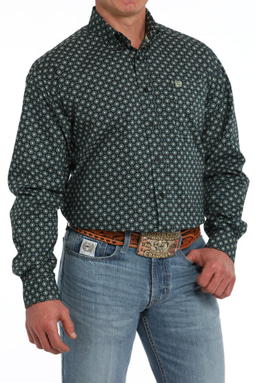 Cinch Medallion Print Black and Green Button-Down Western