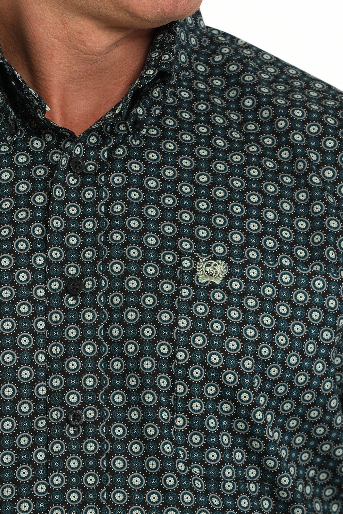 Cinch Medallion Print Black and Green Button-Down Western