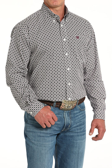 Cinch White & Black Diamond Print Western Shirt