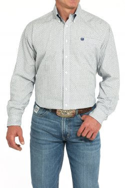 Cinch Geometric Print Button-Down White Western Shirt