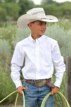 Boys Solid Button-Down Western Shirt - White