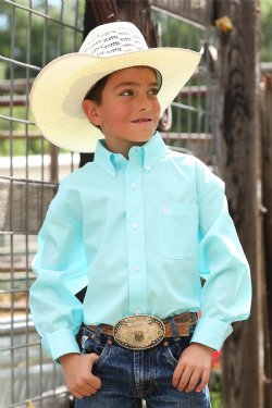 Cinch Boys Solid Button-Down Turquoise Western Shirt