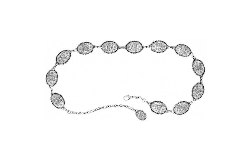Tony Lama Silver Floral Oval Nicole Concho Chain Belt