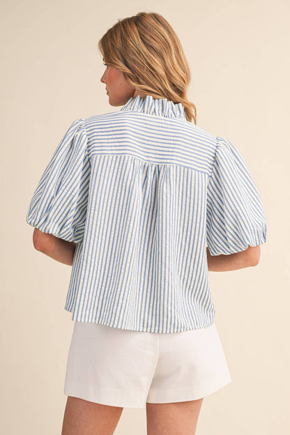 Striped Ruffle Button Down Top