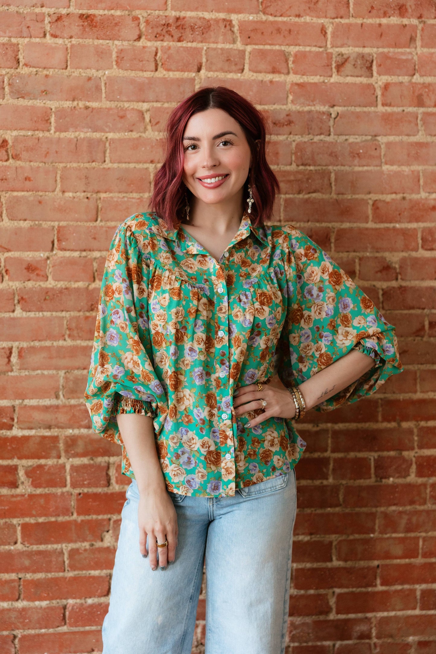Green Floral Blouse