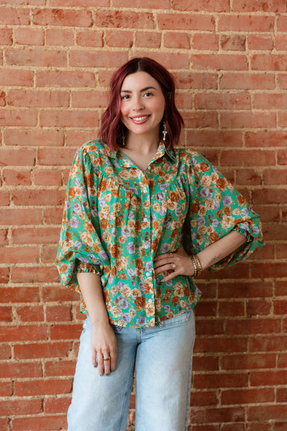 Green Floral Blouse