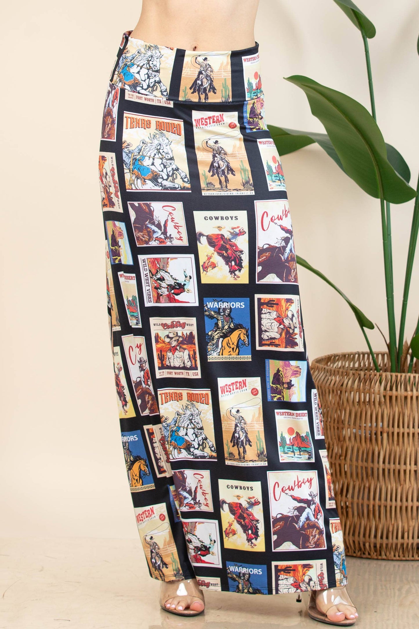 Emmelie Vintage Western Print Knit Full Skirt