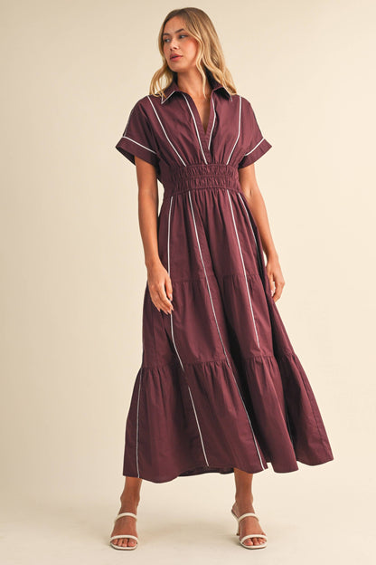 Piping Detail A-Line Maxi Dress