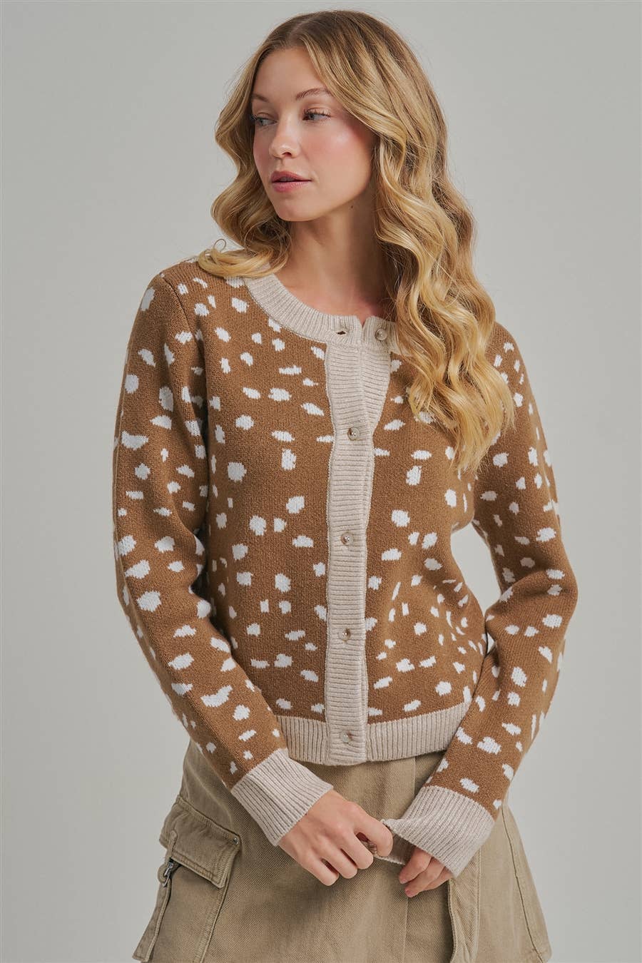 Deer Print Button Down Cardigan