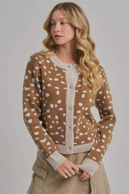 Deer Print Button Down Cardigan