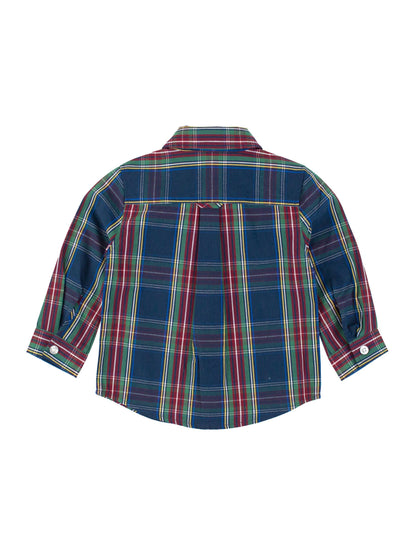 Boys Navy Plaid Button Down Shirt